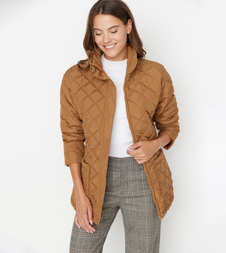 Buy Trendyol Oversize Arched Quilted Down Jacket In Brown | 6thStreet UAE