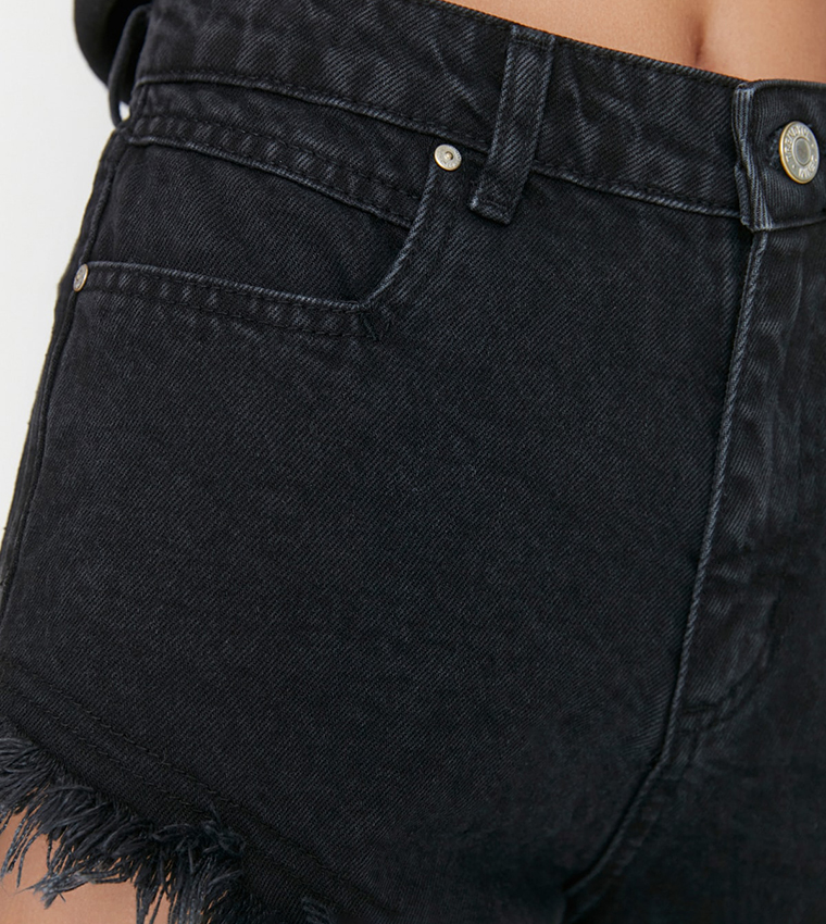 Buy Trendyol Ripped High Waist Denim Shorts In Black 6thStreet UAE