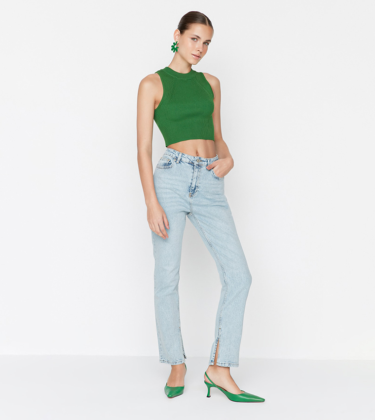 Slit High Waist Bootcut Jeans