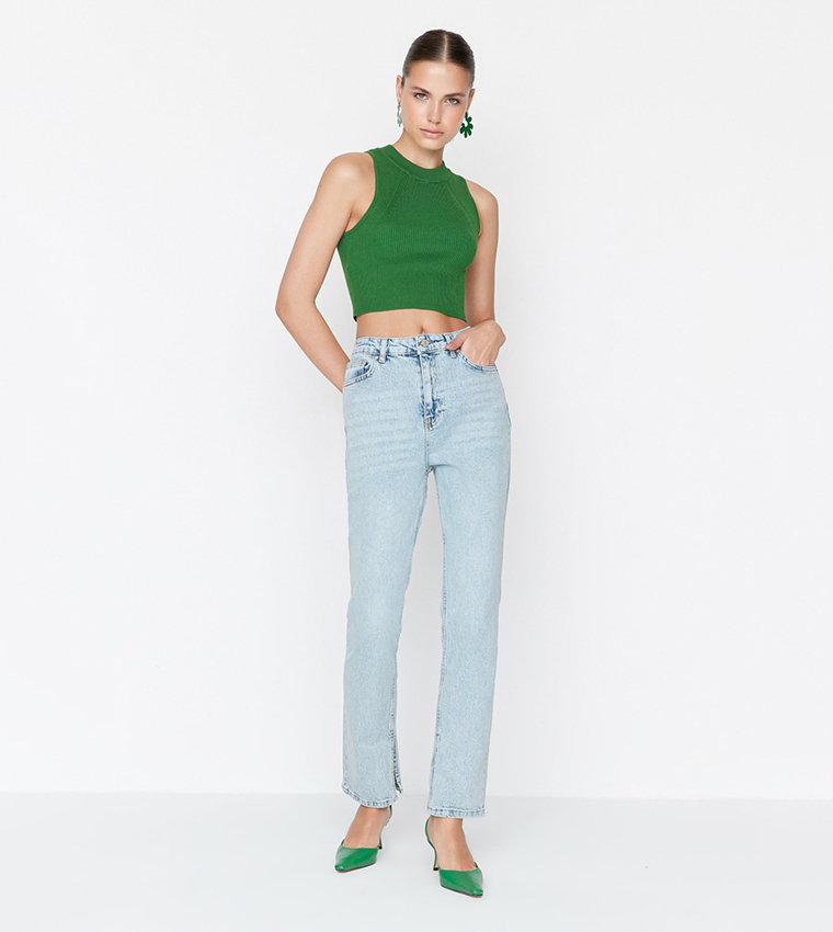 Slit High Waist Bootcut Jeans