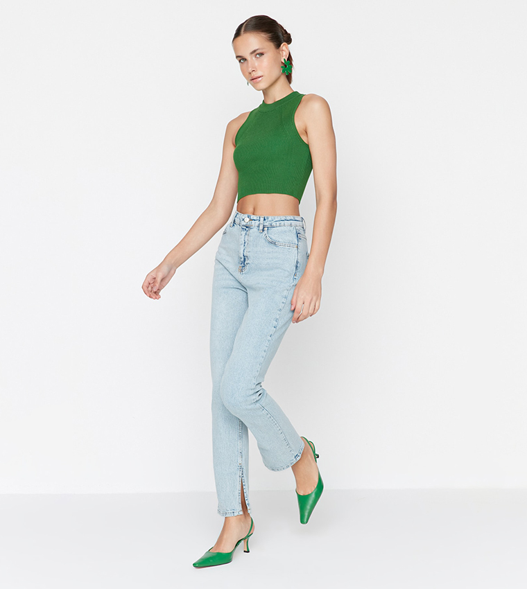 Slit High Waist Bootcut Jeans