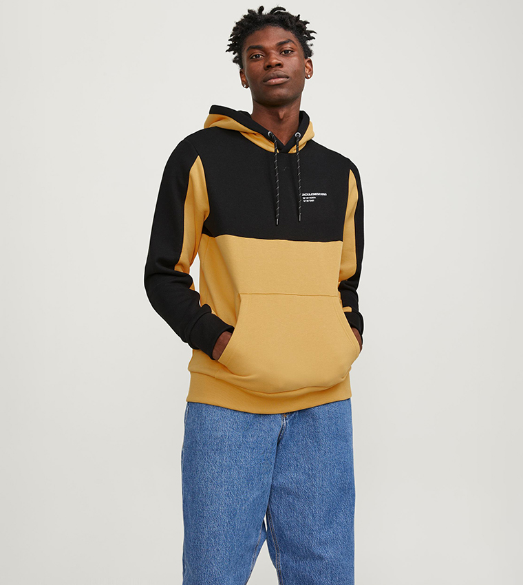 Yellow color clearance block hoodie