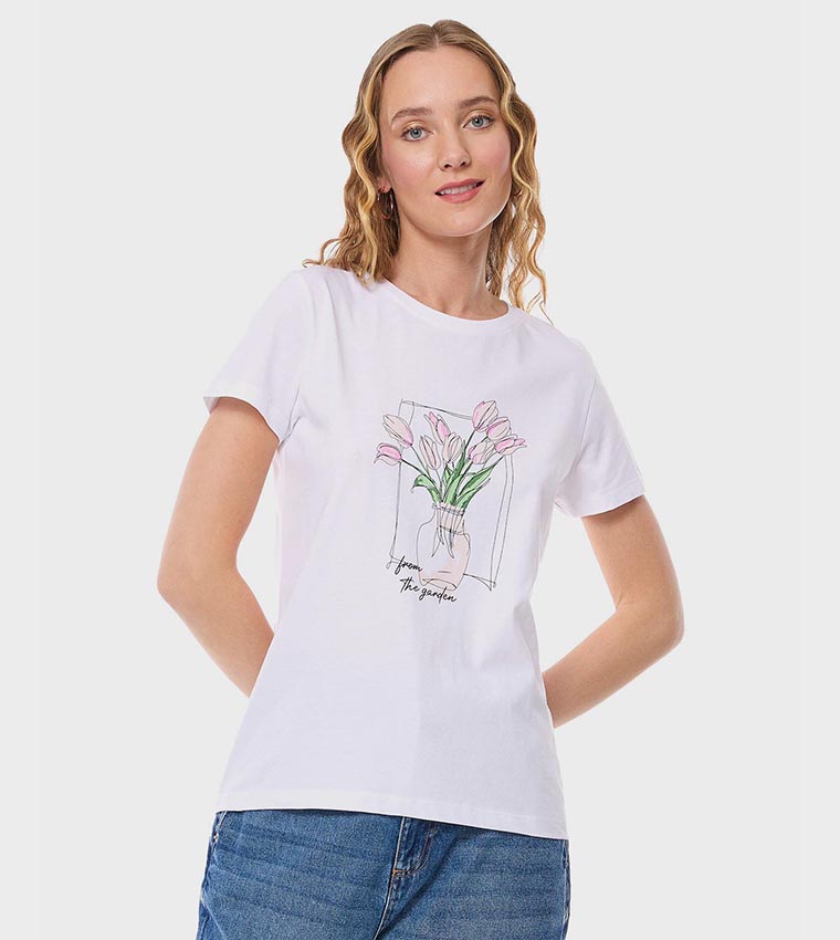 Printed T-Shirt with Crew Neck and Short Sleeves