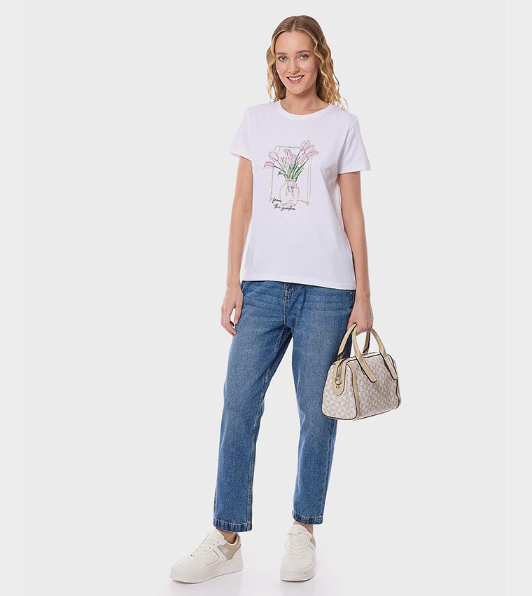 Printed T-Shirt with Crew Neck and Short Sleeves