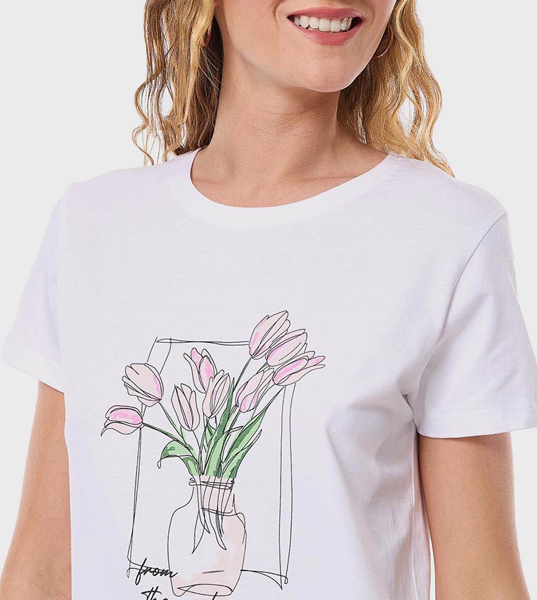 Printed T-Shirt with Crew Neck and Short Sleeves