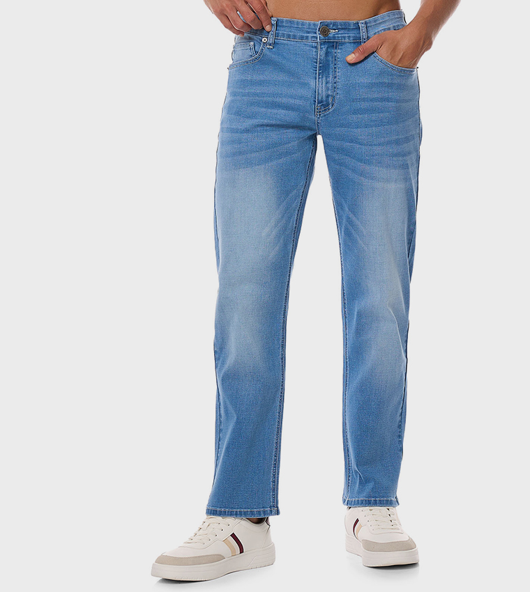 【新品】ARMANI JEANS マフラーBLUE男子♤女性 女士微弹宽松长款直筒纯色休闲裤