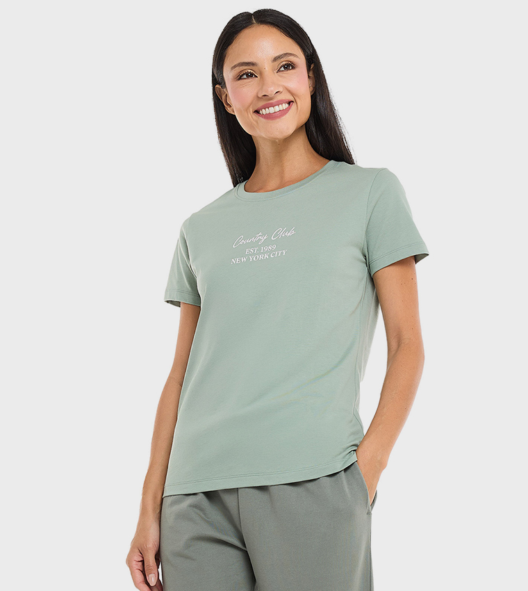 Printed T-Shirt with Crew Neck and Short Sleeves