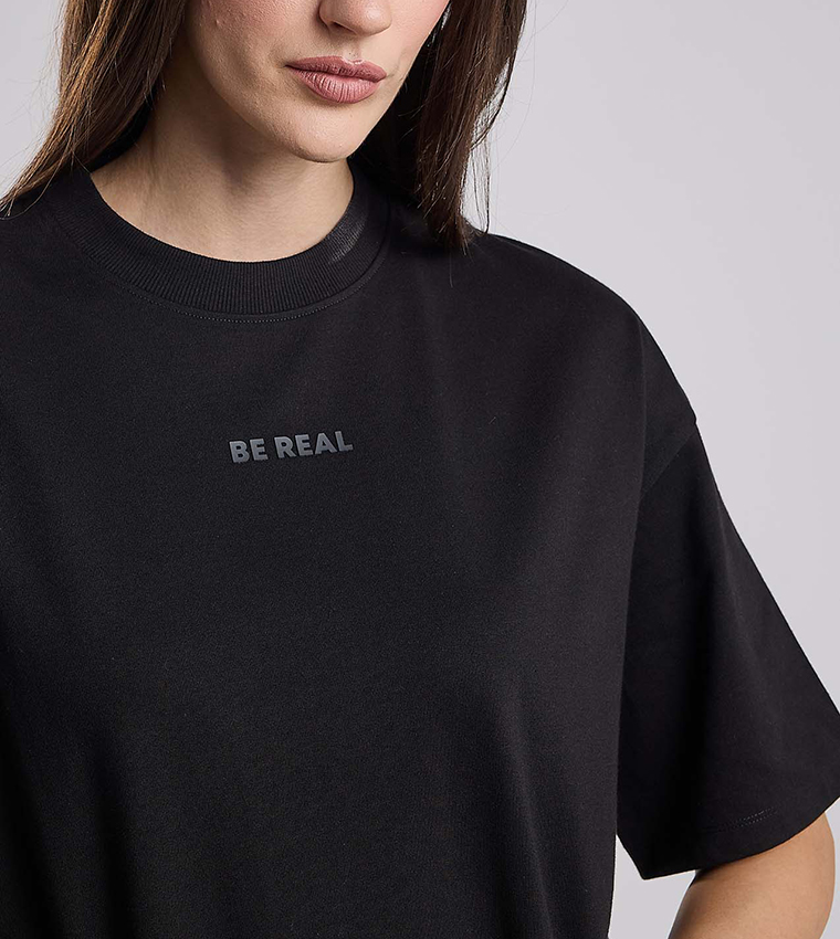 Print Detail Oversized T-Shirt with Crew Neck and Short Sleeves