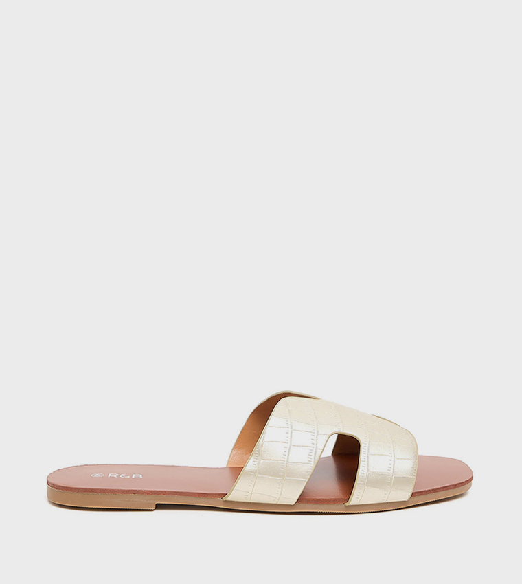 Croc Textured Flat Sandals