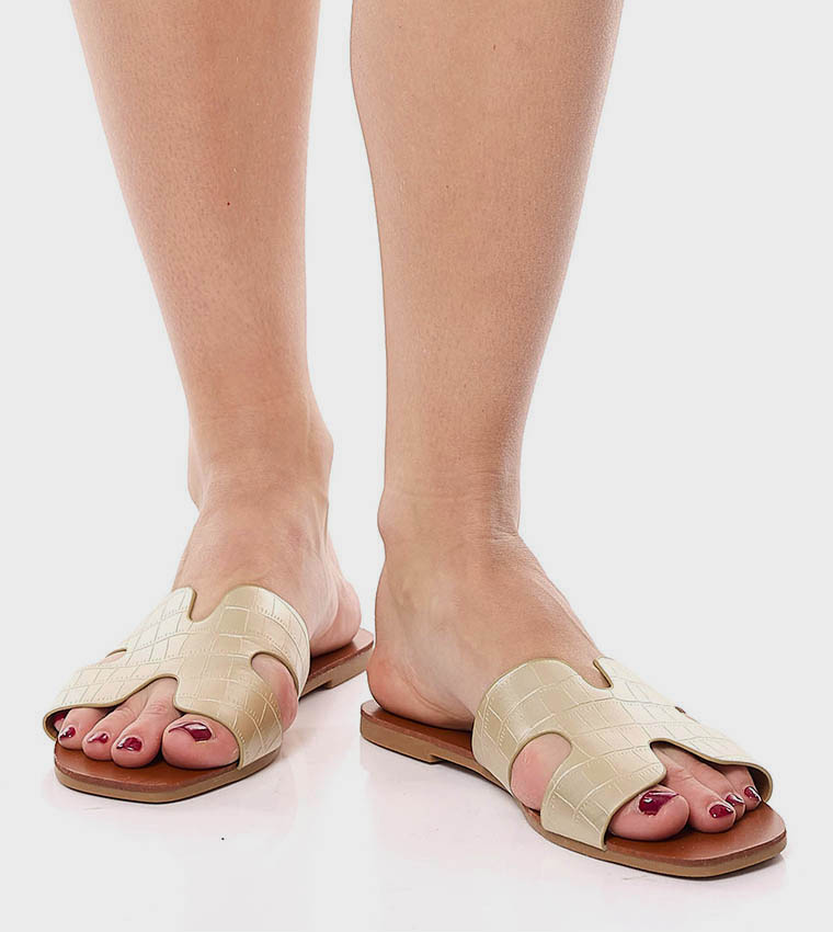 Croc Textured Flat Sandals