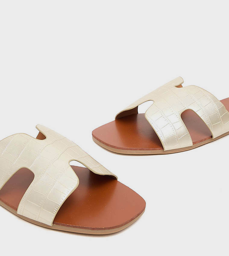 Croc Textured Flat Sandals