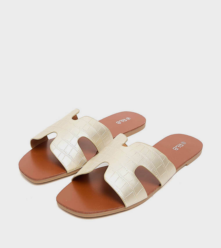 Croc Textured Flat Sandals