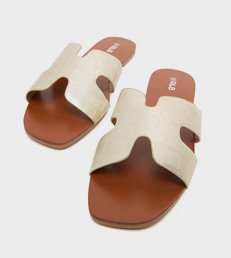 Croc Textured Flat Sandals