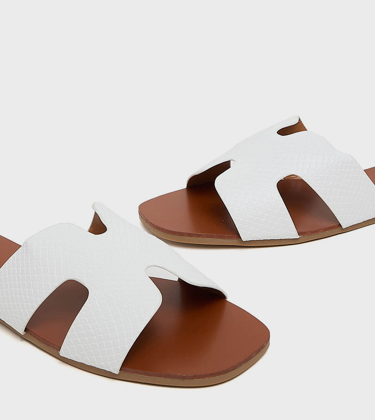 Croc Textured Flat Sandals