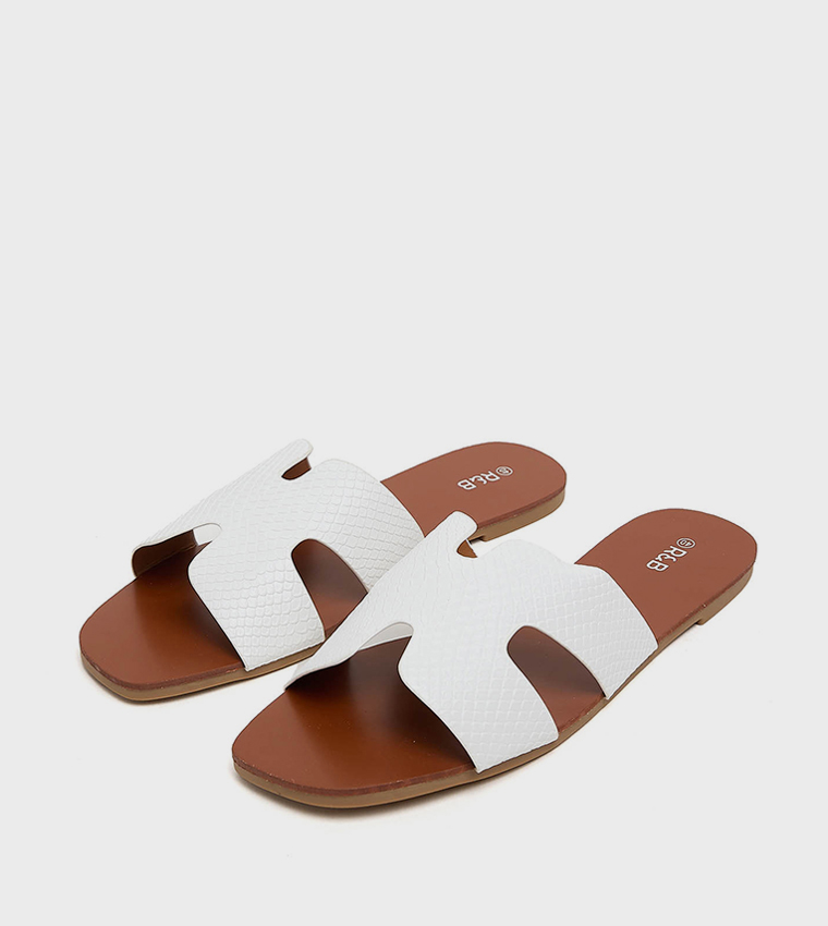 Croc Textured Flat Sandals