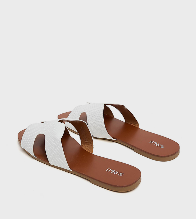 Croc Textured Flat Sandals
