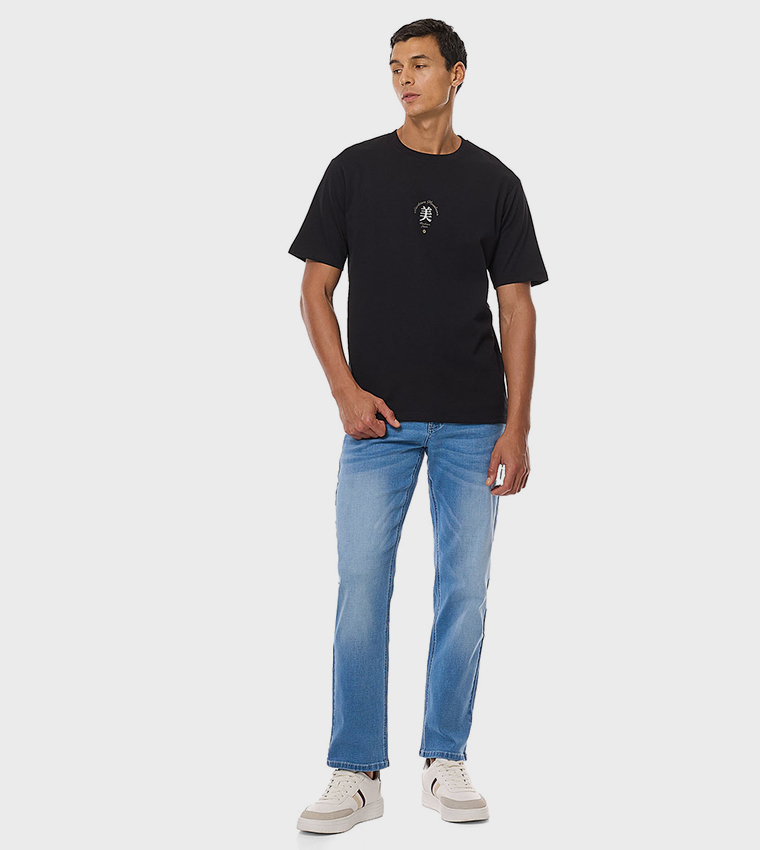 Back Printed T-Shirt with Crew Neck and Short Sleeves