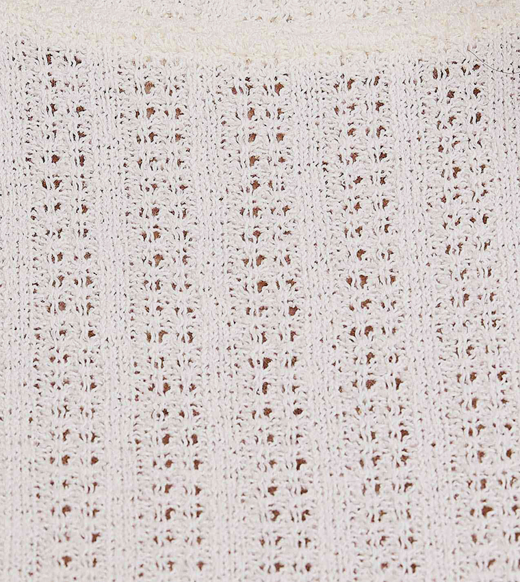 Openwork Top with Crew Neck and Short Sleeves