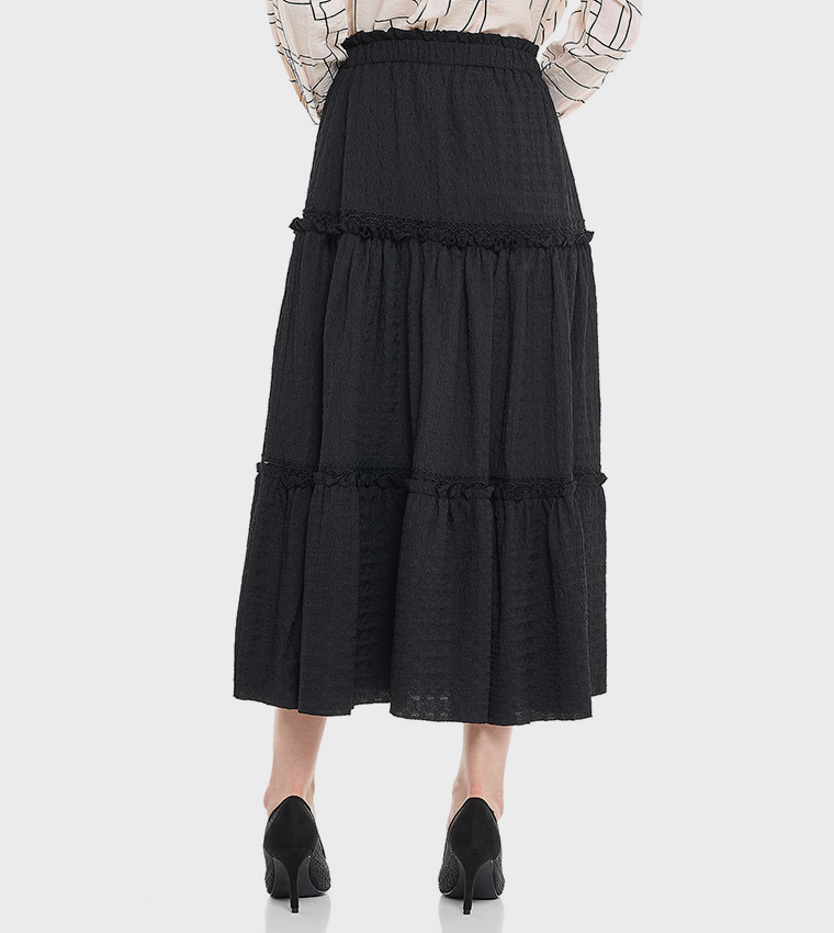 Textured Tiered Midaxi Skirt with Elastic Waist