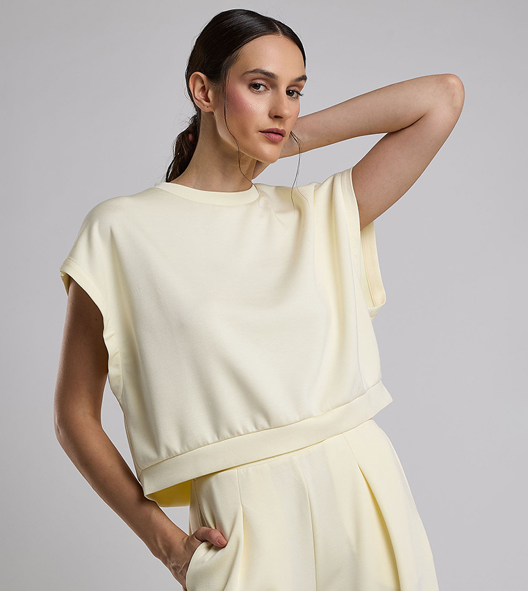 Solid Top with Crew Neck and Extended Sleeves
