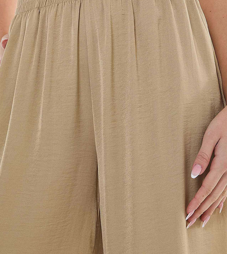 Crinkled Wide Leg Pants with Elastic Waist