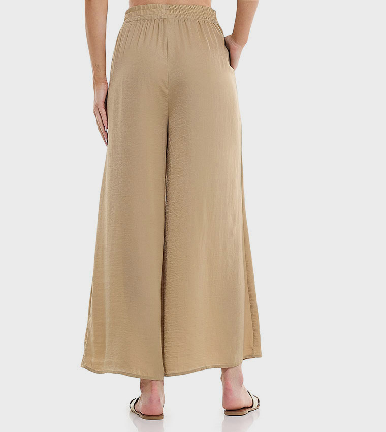 Crinkled Wide Leg Pants with Elastic Waist