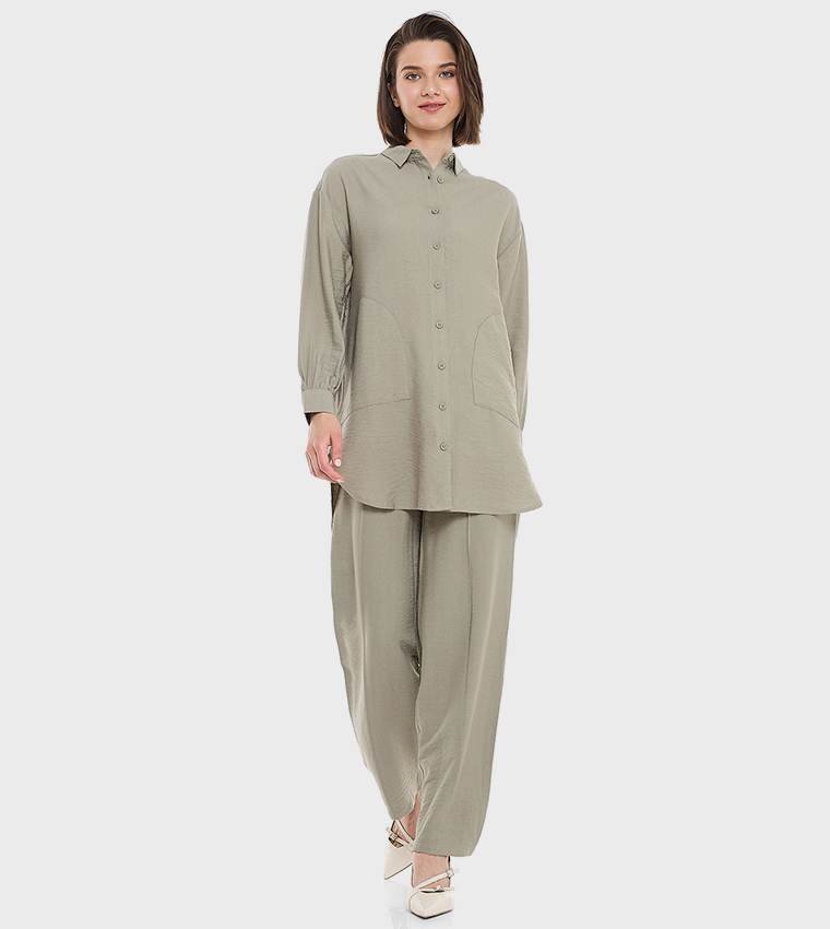 Solid Wide Leg Pants with Drawstring Closure