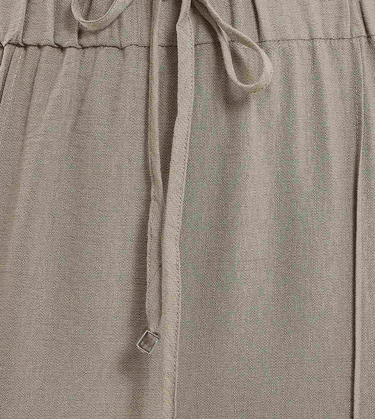 Solid Wide Leg Pants with Drawstring Closure