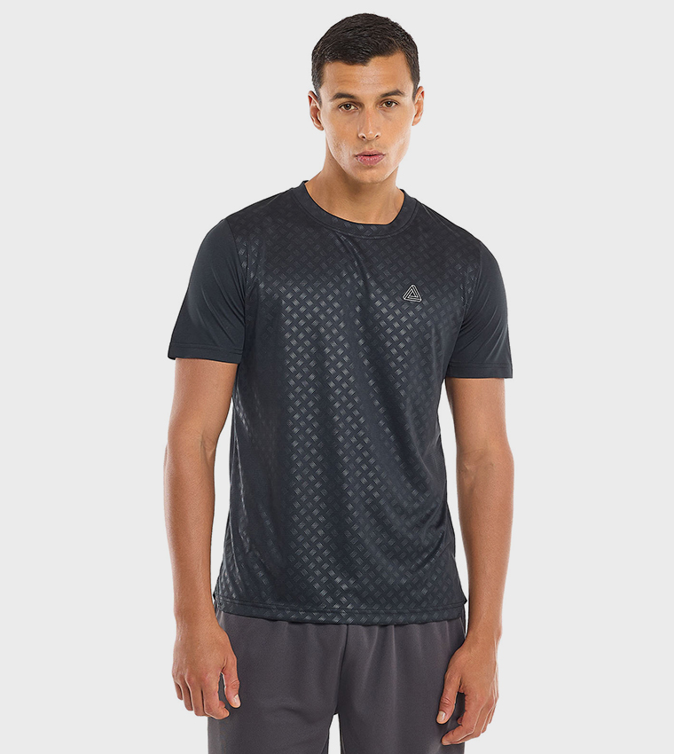 Patterned Active T-Shirt with Crew Neck and Short Sleeves