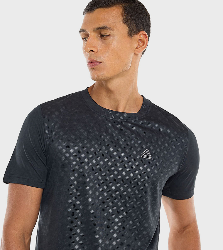 Patterned Active T-Shirt with Crew Neck and Short Sleeves