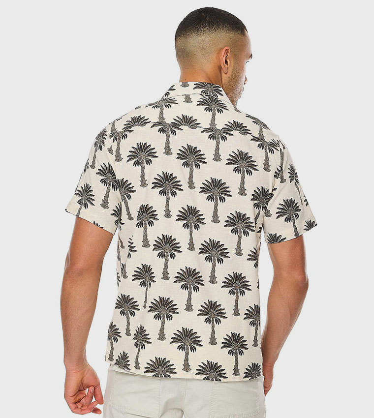 Printed Shirt with Revere Collar and Short Sleeves