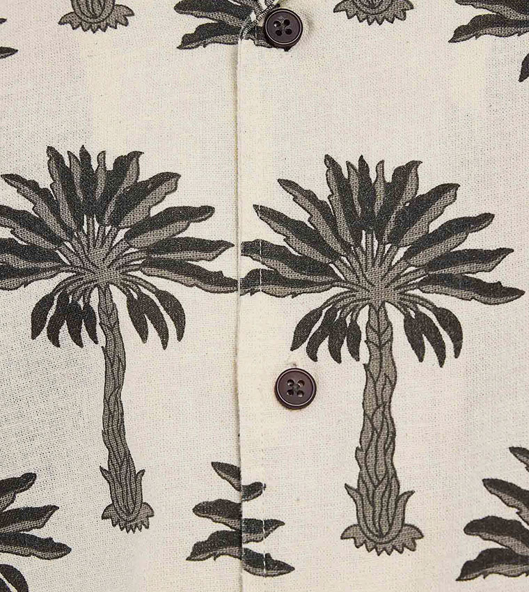 Printed Shirt with Revere Collar and Short Sleeves
