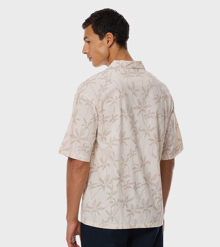 Printed Shirt with Revere Collar and Short Sleeves