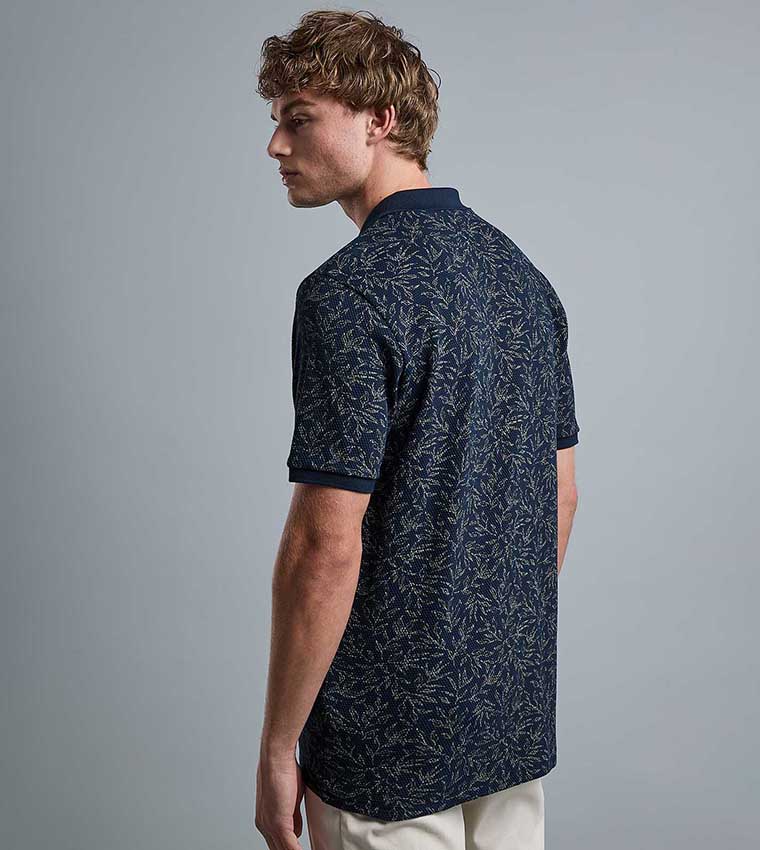 Patterned Polo T-Shirt with Shirt Collar and Short Sleeves