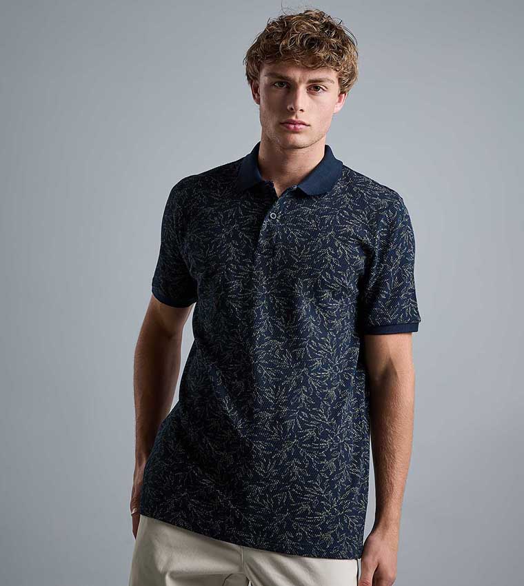 Patterned Polo T-Shirt with Shirt Collar and Short Sleeves