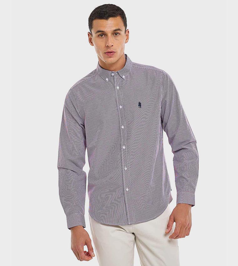 Plaid Shirt with Button-Down Collar and Long Sleeves