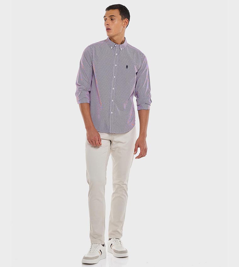 Plaid Shirt with Button-Down Collar and Long Sleeves