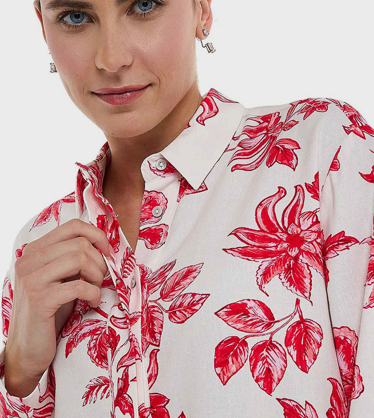 Floral Printed Shirt with Classic Collar and Long Sleeves