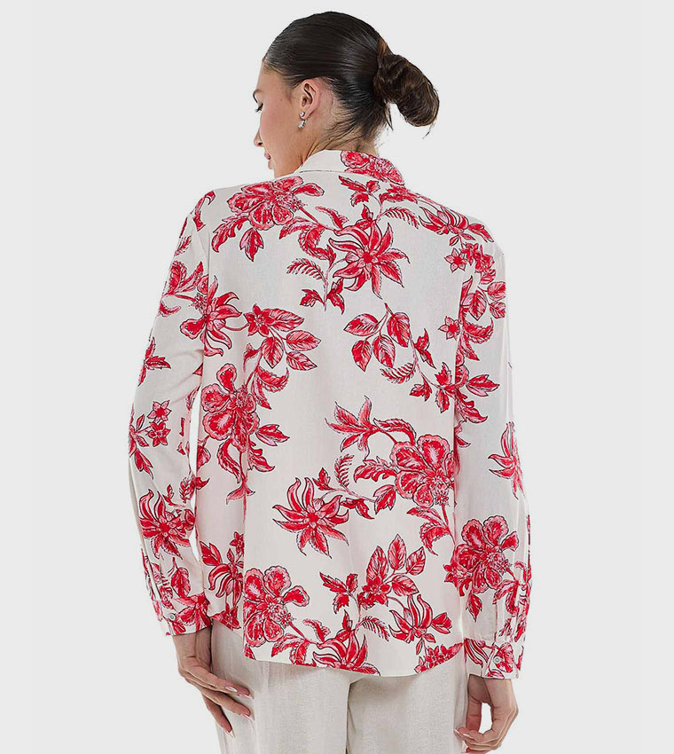 Floral Printed Shirt with Classic Collar and Long Sleeves