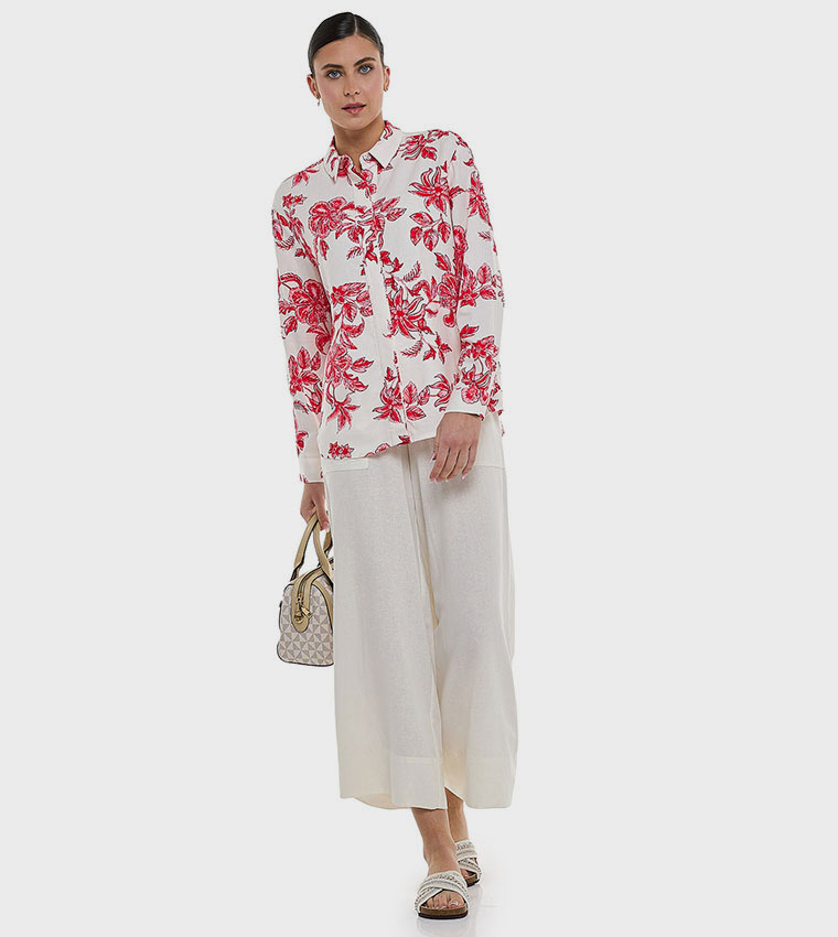 Floral Printed Shirt with Classic Collar and Long Sleeves