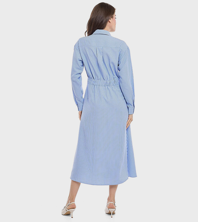 Striped Shirt Dress with Classic Collar and Long Sleeves