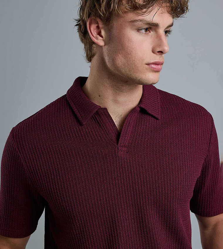 Textured Polo T-Shirt with Short Sleeves