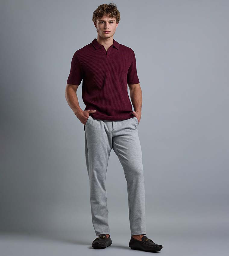 Textured Polo T-Shirt with Short Sleeves