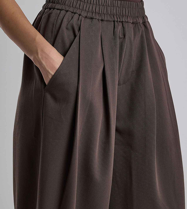 Solid Wide Leg Pants with Elastic Waist