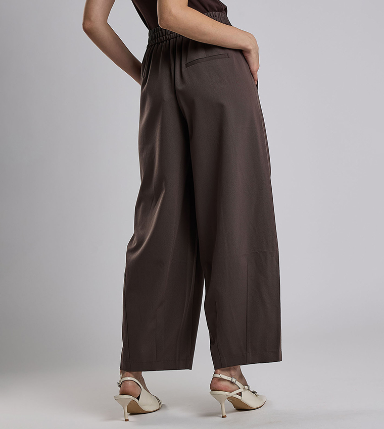 Solid Wide Leg Pants with Elastic Waist
