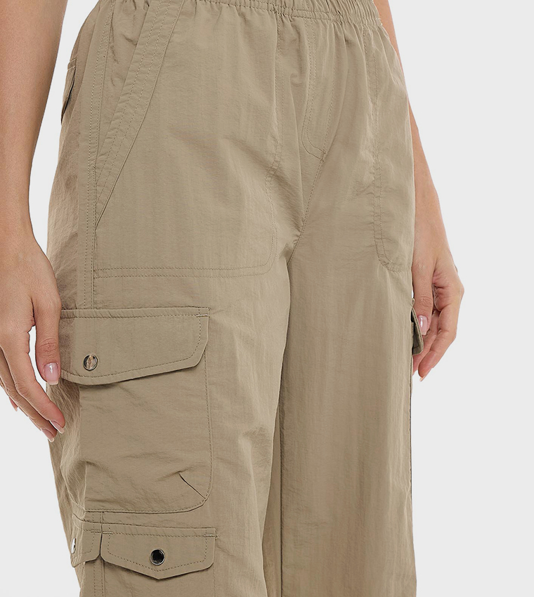 Solid Cargo Jogger Pants with Elastic Waist