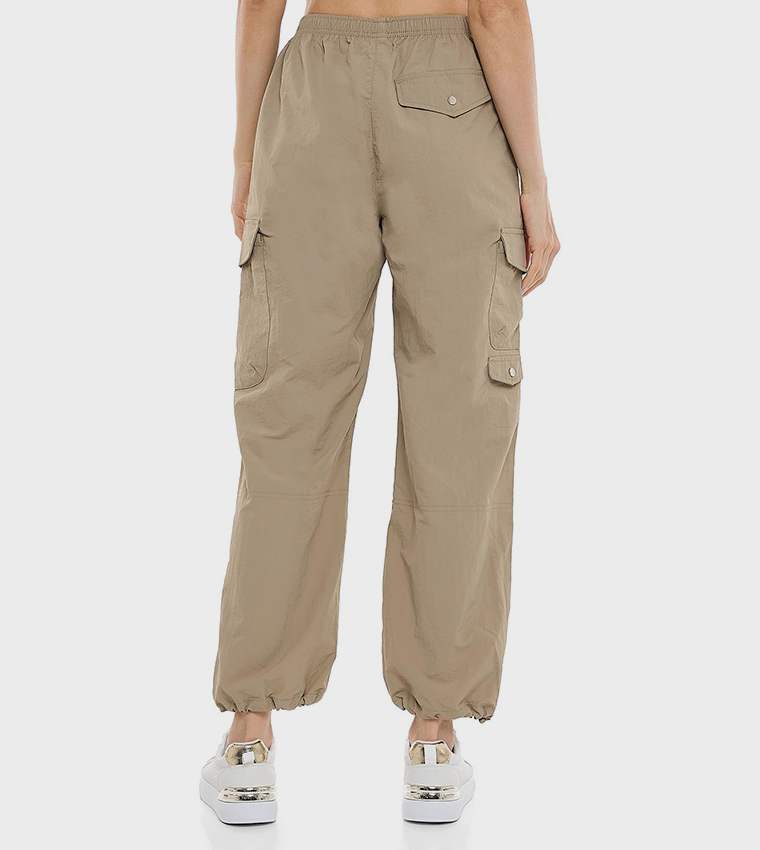 Solid Cargo Jogger Pants with Elastic Waist