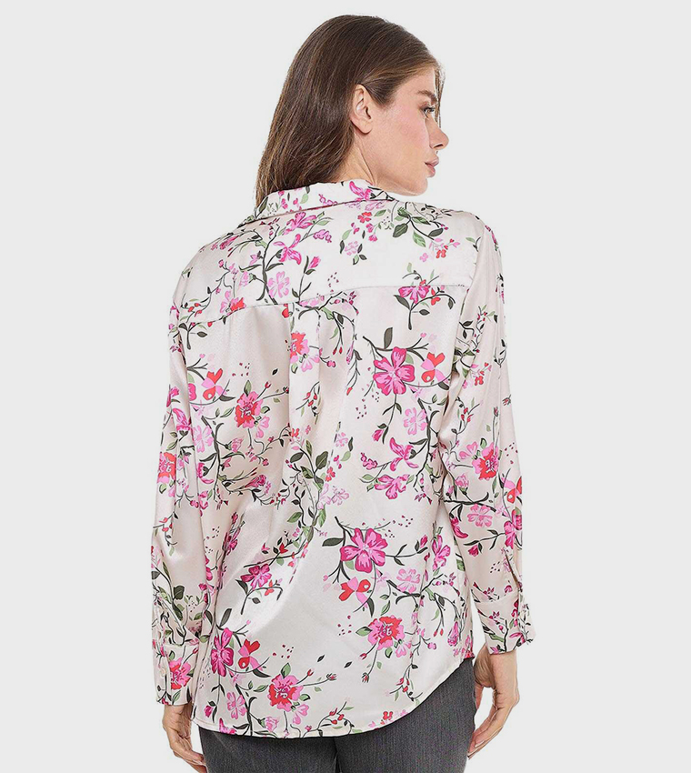 Floral Printed Shirt with Classic Collar and Long Sleeves