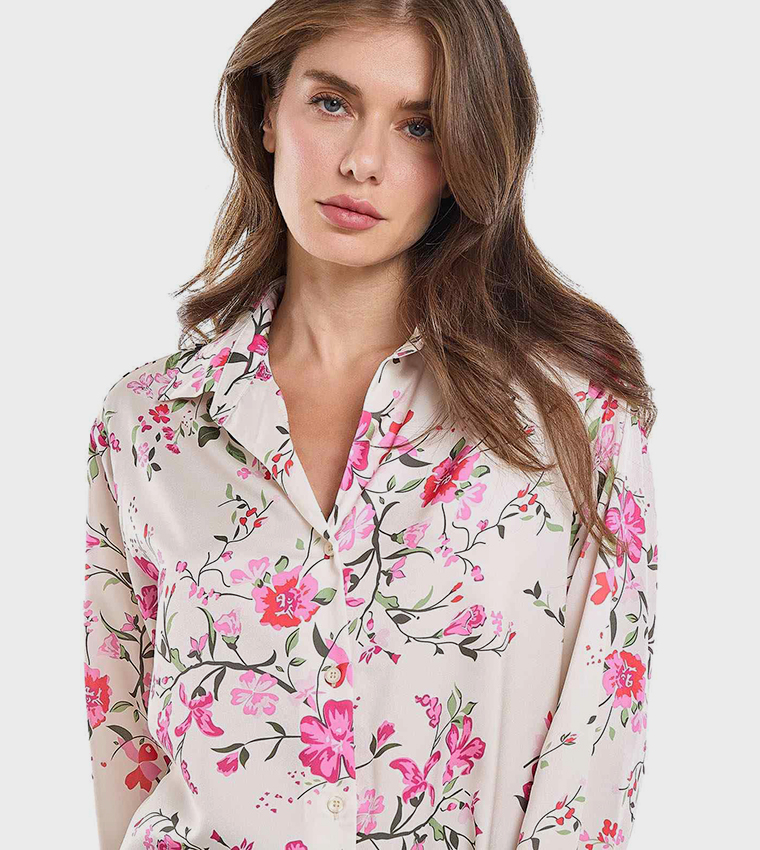 Floral Printed Shirt with Classic Collar and Long Sleeves