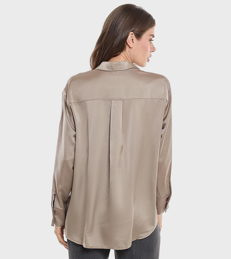 Solid Shirt with Classic Collar and Long Sleeves
